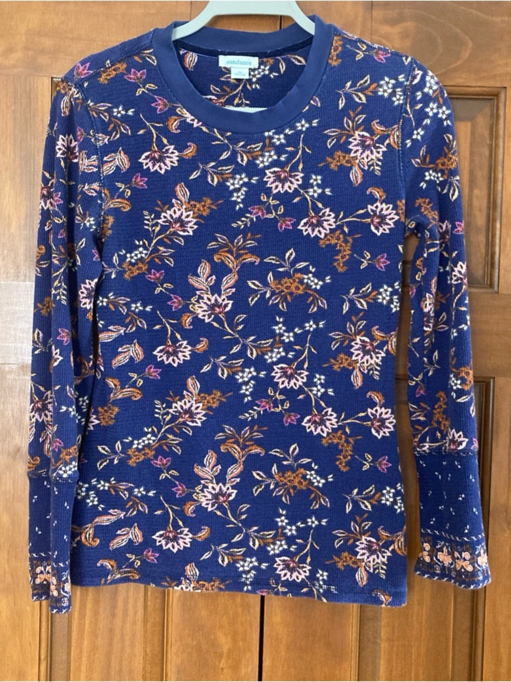 Sundance Purple Floral waffle Knit thermal Top women’s medium